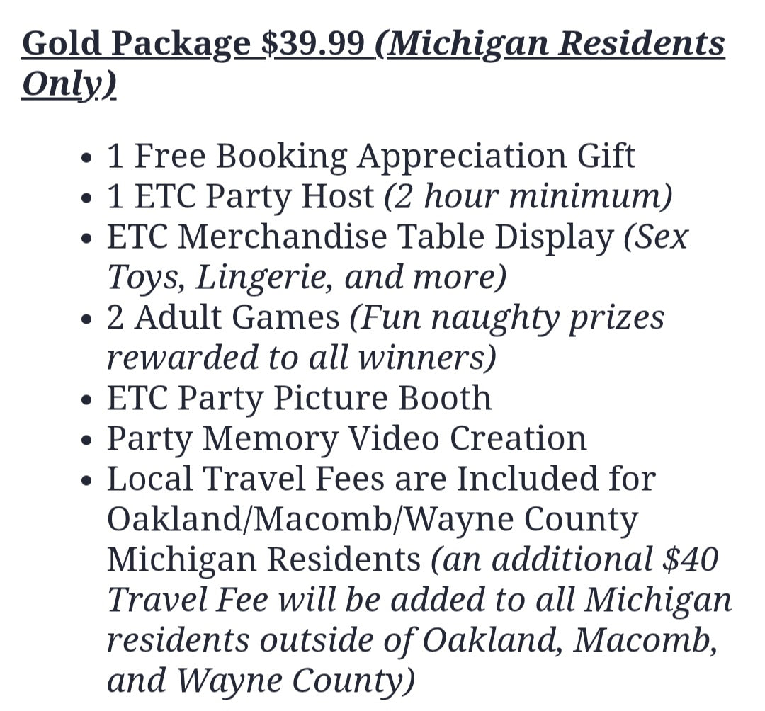 *TOY PARTY BOOKING MENU
