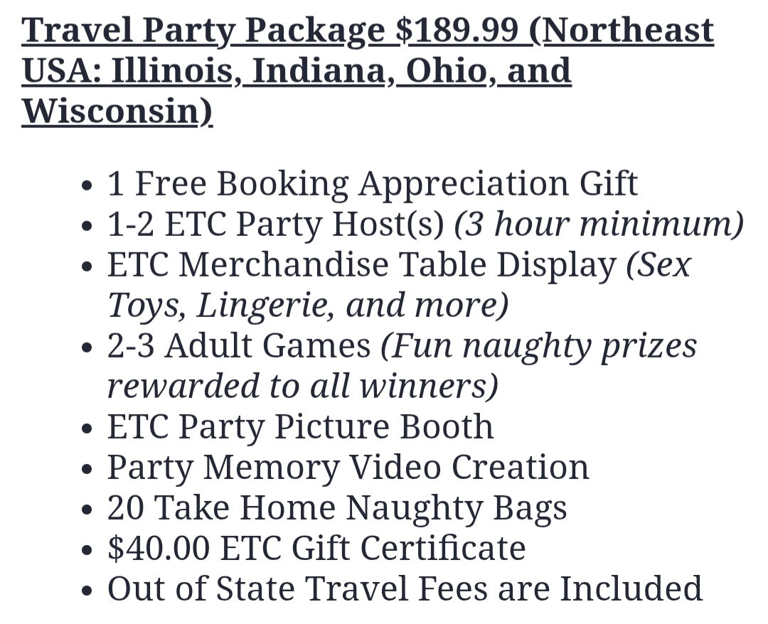 *TOY PARTY BOOKING MENU