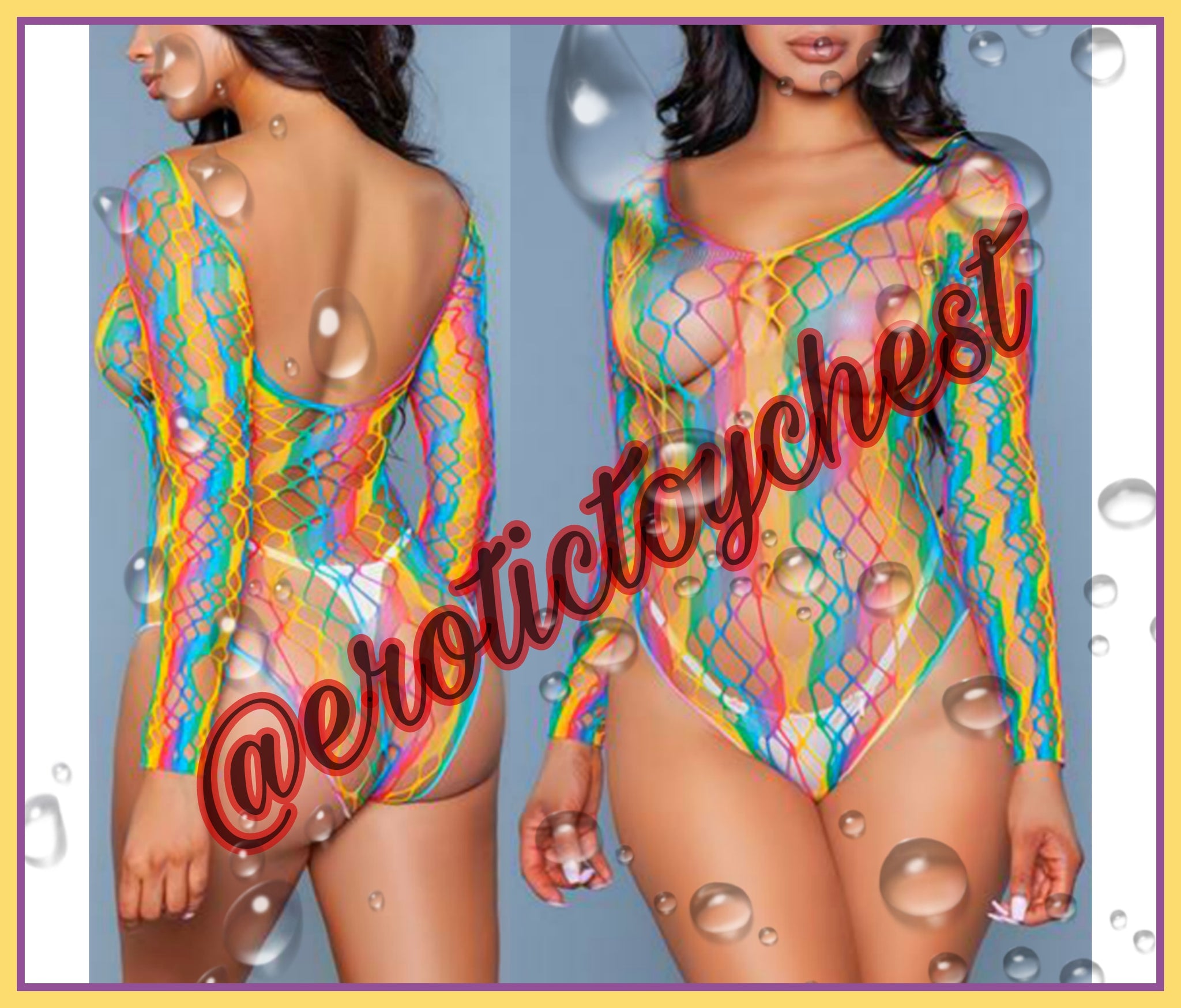 The Raunchy Rainbow Fishnet Bodysuit (Plus Size Available)